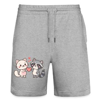 Katzen-Waschbär-Duo kuscheln und lieben - Stanley/Stella Unisex Bio Joggingshorts Trainer  - Grau meliert - Vorne - Nik (191cm) & Marisol (170cm)