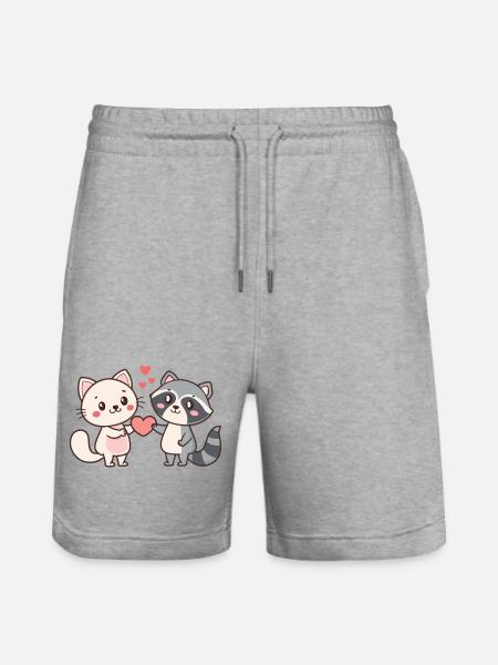Katzen-Waschbär-Duo kuscheln und lieben - Stanley/Stella Unisex Bio Joggingshorts Trainer - Grau meliert