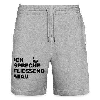 ICH SPRECHE FLIEßEND MIAU, KATZENFAN CATLOVER - Stanley/Stella Unisex Bio Joggingshorts Trainer  - Grau meliert - Vorne - Nik (191cm) & Marisol (170cm)