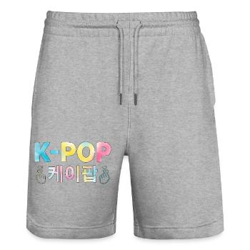 K Pop Korean Hangul Finger Heart - Stanley/Stella Unisex Bio Joggingshorts Trainer  - Grau meliert - Vorne - Nik (191cm) & Marisol (170cm)