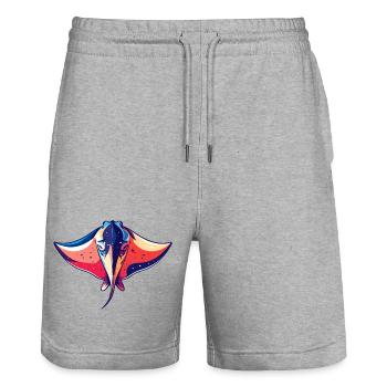 Motif graphique des raies manta colorées et créatures marines - Short de jogging bio TRAINER Stanley/Stella unisexe - gris chiné - Devant - Nik (191cm) & Marisol (170cm)