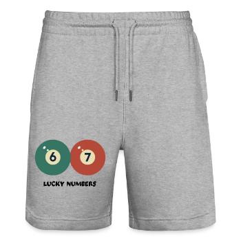 67 Lucky Numbers - Pool‑Billard Vintage Design - Stanley/Stella Unisex Bio Joggingshorts Trainer  - Grau meliert - Vorne - Nik (191cm) & Marisol (170cm)