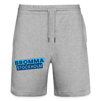 Bromma Stockholm Wordmark - Stanley/Stella Trainer Unisex Organic Jogging Shorts - heather grey - Front - Nik (191cm) & Marisol (170cm)