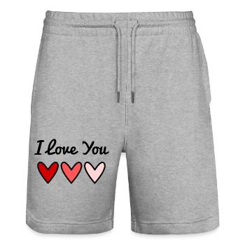 I LOVE YOU. I LOVE YOU. VALENTINE'S DAY. HEART - Stanley/Stella Trainer Unisex Organic Jogging Shorts - heather grey - Front - Nik (191cm) & Marisol (170cm)