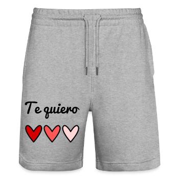 ICH LIEBE DICH. HERZ. PAAR. GERADE VERHEIRATET. Junggesellinnenabschied - Stanley/Stella Unisex Bio Joggingshorts Trainer  - Grau meliert - Vorne - Nik (191cm) & Marisol (170cm)