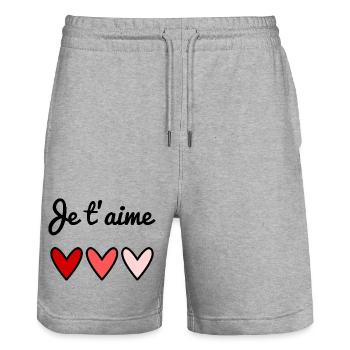 ICH LIEBE DICH. VALENTINSTAG. HERZ. LIEBE. LIEBE - Stanley/Stella Unisex Bio Joggingshorts Trainer  - Grau meliert - Vorne - Nik (191cm) & Marisol (170cm)