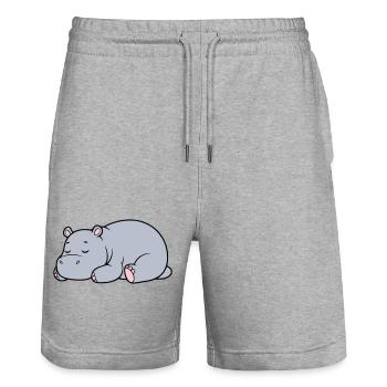 Sleeping Hippopotamus Tired Lazy Vector - Stanley/Stella Trainer Unisex Organic Jogging Shorts - heather grey - Front - Nik (191cm) & Marisol (170cm)