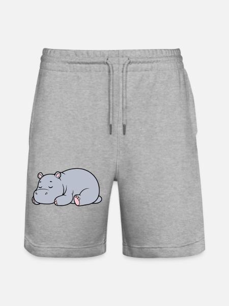 Sleeping Hippopotamus Tired Lazy Vector - Stanley/Stella Trainer Unisex Organic Jogging Shorts - heather grey