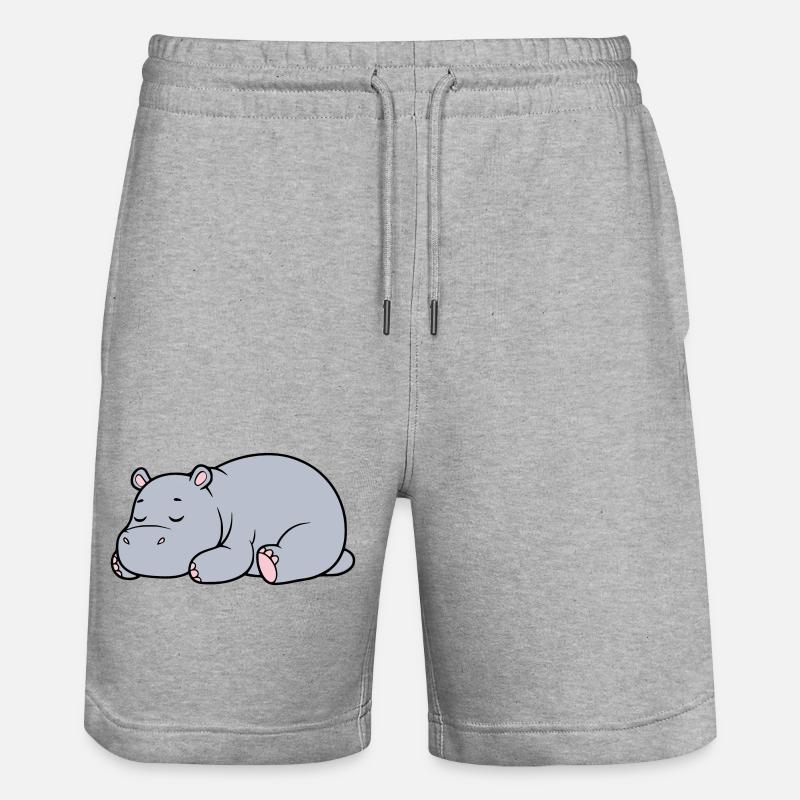 Sleeping Hippopotamus Tired Lazy Vector - Stanley/Stella Trainer Unisex Organic Jogging Shorts - heather grey