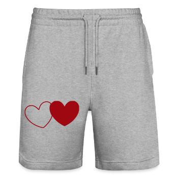 2 Red Hearts Heart Red Gift Valentine's Day - Stanley/Stella Trainer Unisex Organic Jogging Shorts - heather grey - Front - Nik (191cm) & Marisol (170cm)