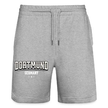 Dortmund Germany Typography Hoodie - Stanley/Stella Trainer Unisex Organic Jogging Shorts - heather grey - Front - Nik (191cm) & Marisol (170cm)