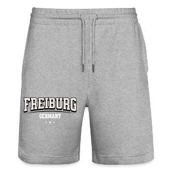 Freiburg Germany Vintage Uni-Look - Stanley/Stella Trainer Unisex Organic Jogging Shorts - heather grey - Front - Nik (191cm) & Marisol (170cm)