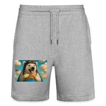 Aviator Dog Goes on an Adventure - Stanley/Stella Trainer Unisex Organic Jogging Shorts - heather grey - Front - Nik (191cm) & Marisol (170cm)