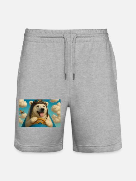 Chien Aviateur part à l'Aventure - Short de jogging bio TRAINER Stanley/Stella unisexe - gris chiné