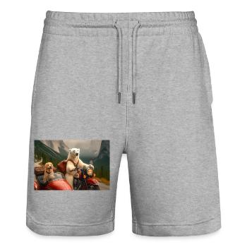 Nordisches Motorradabenteuer mit Bear - Stanley/Stella Unisex Bio Joggingshorts Trainer  - Grau meliert - Vorne - Nik (191cm) & Marisol (170cm)