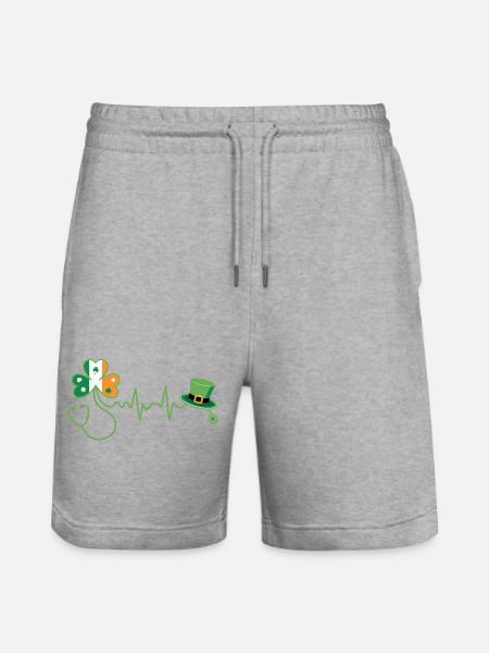 Shamrock Heartbeat Irish Med - Stanley/Stella Trainer Unisex Organic Jogging Shorts - heather grey
