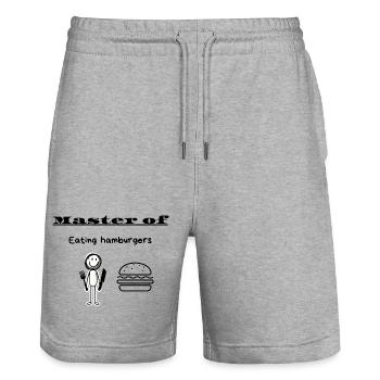 Maître de la consommation de hamburgers - Short de jogging bio TRAINER Stanley/Stella unisexe - gris chiné - Devant - Nik (191cm) & Marisol (170cm)