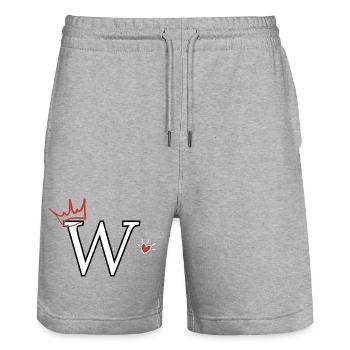 Lettre w couronne cœur - Short de jogging bio TRAINER Stanley/Stella unisexe - gris chiné - Devant - Nik (191cm) & Marisol (170cm)