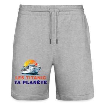 Les_titanic_ta_plante - Short de jogging bio TRAINER Stanley/Stella unisexe - gris chiné - Devant - Nik (191cm) & Marisol (170cm)