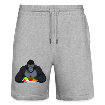 Cooler Gorilla mit Gemüseplatte Affe Motiv - Stanley/Stella Unisex Bio Joggingshorts Trainer  - Grau meliert - Vorne - Nik (191cm) & Marisol (170cm)