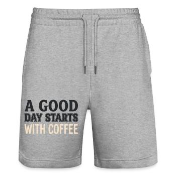 A Good Day Starts With Coffee - Motivations Spruch - Stanley/Stella Trainer Unisex Organic Jogging Shorts - heather grey - Front - Nik (191cm) & Marisol (170cm)