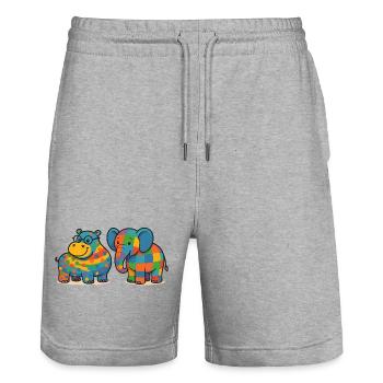 Bunte Elefanten-Nilpferd-Haustiere - Stanley/Stella Unisex Bio Joggingshorts Trainer  - Grau meliert - Vorne - Nik (191cm) & Marisol (170cm)