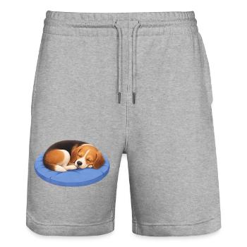 Cute Beagle Cartoon Cuddle Sleeping Chillout - Stanley/Stella Trainer Unisex Organic Jogging Shorts - heather grey - Front - Nik (191cm) & Marisol (170cm)