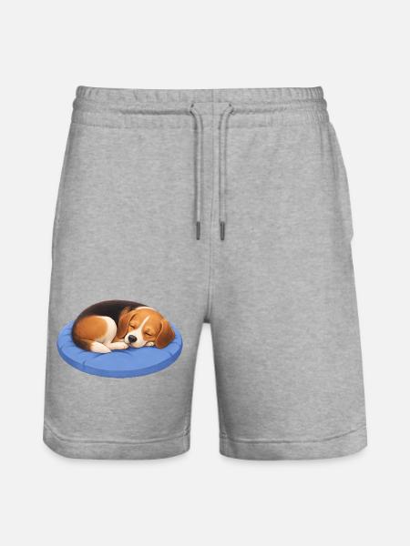 Cute Beagle Cartoon Cuddle Sleeping Chillout - Stanley/Stella Trainer Unisex Organic Jogging Shorts - heather grey