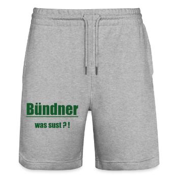 Bündner Wortwitz Grün Graphic - Stanley/Stella Unisex Bio Joggingshorts Trainer  - Grau meliert - Vorne - Nik (191cm) & Marisol (170cm)