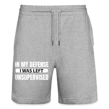 In my Defense I was left unsupervised - Stanley/Stella Trainer Unisex Organic Jogging Shorts - heather grey - Front - Nik (191cm) & Marisol (170cm)