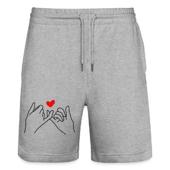 Promis au petit doigt Mains d’amour avec symbole de cœur - Short de jogging bio TRAINER Stanley/Stella unisexe - gris chiné - Devant - Nik (191cm) & Marisol (170cm)