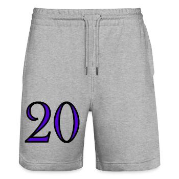 20. 20e ANNIVERSAIRE. ANNIVERSAIRE 20 ANS. 20 ANS. - Short de jogging bio TRAINER Stanley/Stella unisexe - gris chiné - Devant - Nik (191cm) & Marisol (170cm)