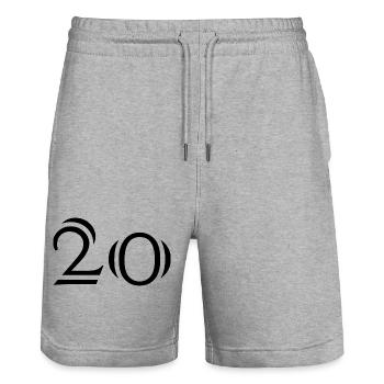 20. 20 ANS. 20e ANNIVERSAIRE. ANNIVERSAIRE 20 ANS. - Short de jogging bio TRAINER Stanley/Stella unisexe - gris chiné - Devant - Nik (191cm) & Marisol (170cm)