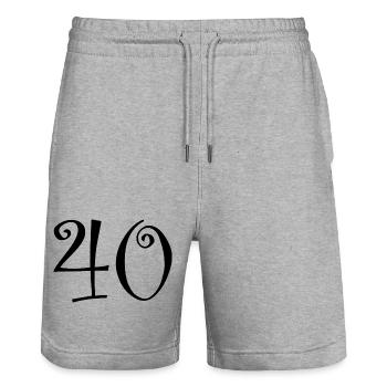 40. 40 ANS. 40e ANNIVERSAIRE. ANNIVERSAIRE 40 ANS. - Short de jogging bio TRAINER Stanley/Stella unisexe - gris chiné - Devant - Nik (191cm) & Marisol (170cm)