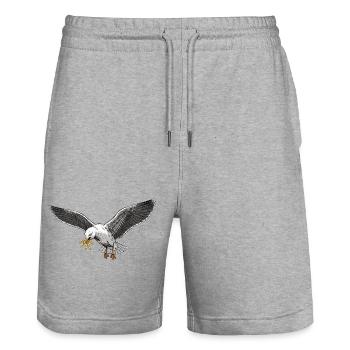 Mouette drôle qui vole des frites sur la plage - Short de jogging bio TRAINER Stanley/Stella unisexe - gris chiné - Devant - Nik (191cm) & Marisol (170cm)