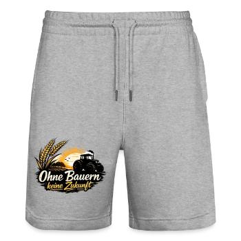 No future without farmers-agriculture-tractor - Stanley/Stella Trainer Unisex Organic Jogging Shorts - heather grey - Front - Nik (191cm) & Marisol (170cm)