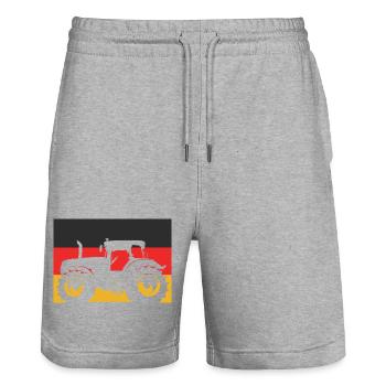 Traktor mit Deutschlandflagge – Landwirt Stolz - Stanley/Stella Unisex Bio Joggingshorts Trainer  - Grau meliert - Vorne - Nik (191cm) & Marisol (170cm)