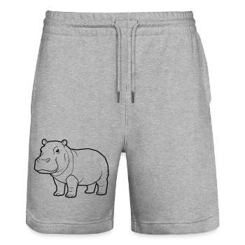 Realistic Hippopotamus Drawing Outline - Stanley/Stella Trainer Unisex Organic Jogging Shorts - heather grey - Front - Nik (191cm) & Marisol (170cm)