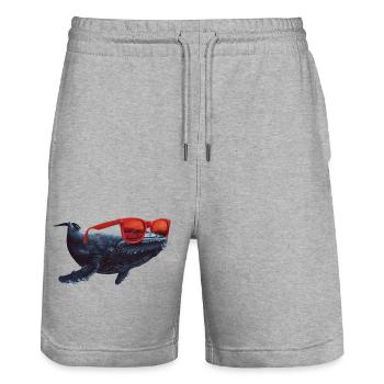Whale with sunglasses - Stanley/Stella Trainer Unisex Organic Jogging Shorts - heather grey - Front - Nik (191cm) & Marisol (170cm)