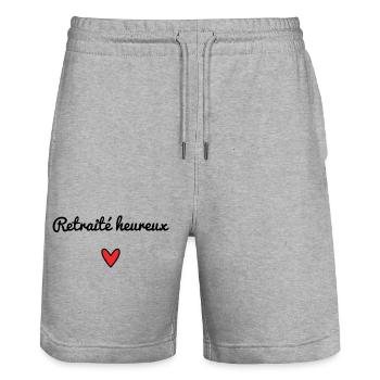 RETRAITE. RETRAITEE. COEUR. BONNE RETRAITE - Short de jogging bio TRAINER Stanley/Stella unisexe - gris chiné - Devant - Nik (191cm) & Marisol (170cm)