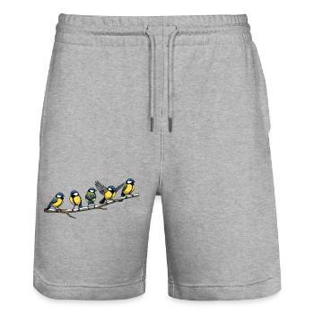 Blaumeisen-Schwarm auf Ast - Stanley/Stella Unisex Bio Joggingshorts Trainer  - Grau meliert - Vorne - Nik (191cm) & Marisol (170cm)