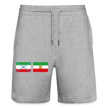 Smashed Iran flags - Stanley/Stella Trainer Unisex Organic Jogging Shorts - heather grey - Front - Nik (191cm) & Marisol (170cm)