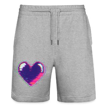 Glitchherz Neon Pixel Liebe Nerd - Stanley/Stella Unisex Bio Joggingshorts Trainer  - Grau meliert - Vorne - Nik (191cm) & Marisol (170cm)