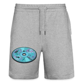 Digital Future Computer 90s Retro Design - Stanley/Stella Trainer Unisex Organic Jogging Shorts - heather grey - Front - Nik (191cm) & Marisol (170cm)