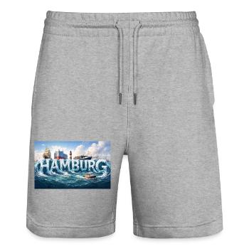 Hamburg Wellen am Hafen - Stanley/Stella Unisex Bio Joggingshorts Trainer  - Grau meliert - Vorne - Nik (191cm) & Marisol (170cm)