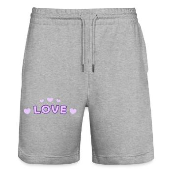 Love Purple Heart Typo - Stanley/Stella Trainer Unisex Organic Jogging Shorts - heather grey - Front - Nik (191cm) & Marisol (170cm)