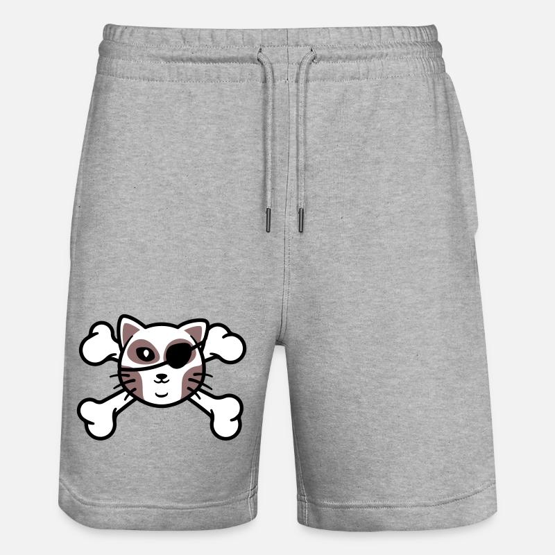 Patch de Crâne de chaton pirate - Short de jogging bio TRAINER Stanley/Stella unisexe - gris chiné