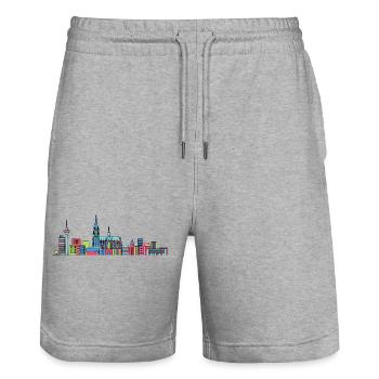 Kölner Stadtschirm Dom: Moderne Linienkunst - Stanley/Stella Unisex Bio Joggingshorts Trainer  - Grau meliert - Vorne - Nik (191cm) & Marisol (170cm)