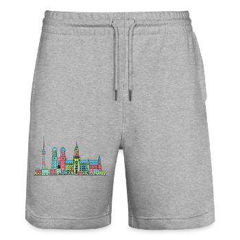 Munich City Skyline Marienplatz Modern Line Art - Stanley/Stella Trainer Unisex Organic Jogging Shorts - heather grey - Front - Nik (191cm) & Marisol (170cm)
