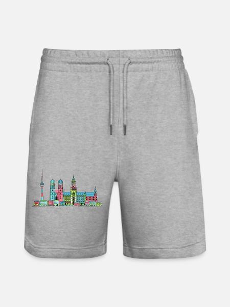 Münchner Stadtskyline Marienplatz Moderne Linienkunst - Stanley/Stella Unisex Bio Joggingshorts Trainer - Grau meliert
